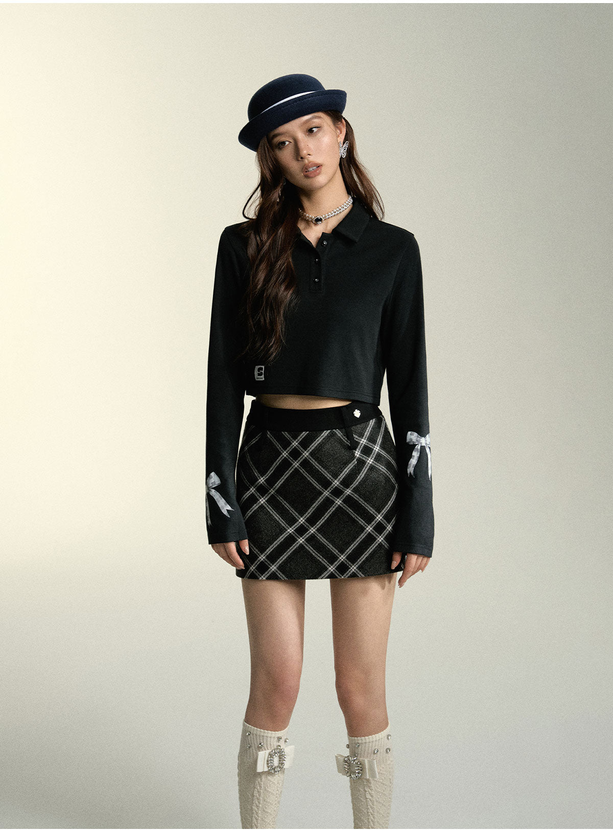 Plaid Color-Block Skirt