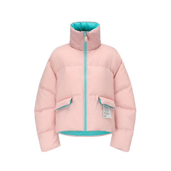 Pink And Blue Cropped Puffer Down Jacket
