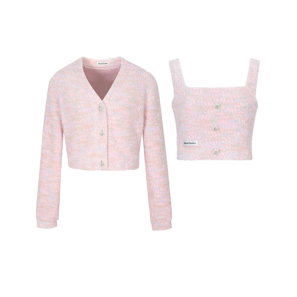 Pink Knitted Cardigan Set