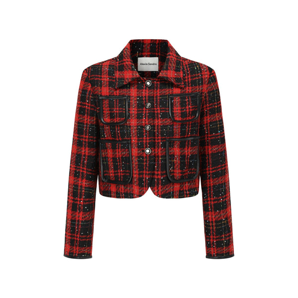Red Plaid Cropped Blazer