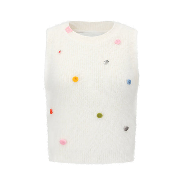 White Colored Button Vest